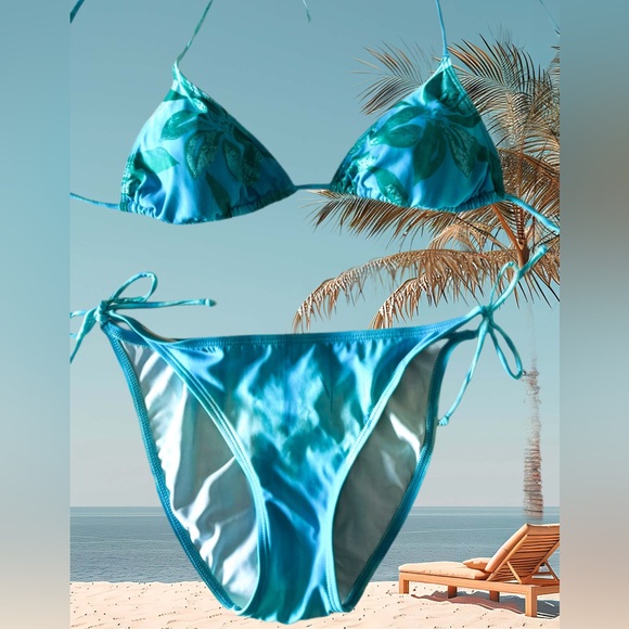 Baja Blue Tropical Sky Blue String Bikini Set Size M - Picture 1 of 4